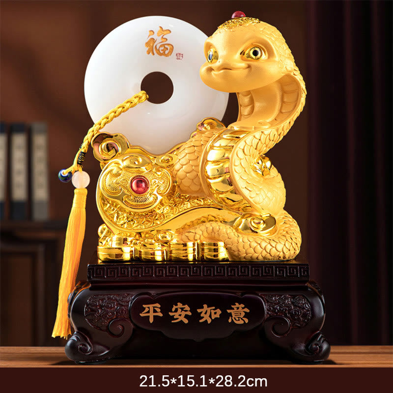 Mythstone Year of the Snake Fu Character Peace Buckle Peace and Happiness Resin Home Statue Decoration