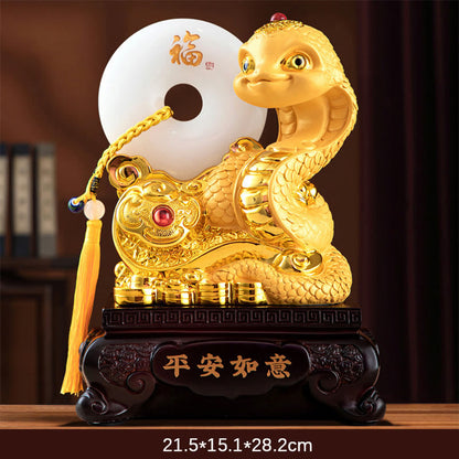 Mythstone Year of the Snake Fu Character Peace Buckle Peace and Happiness Resin Home Statue Decoration