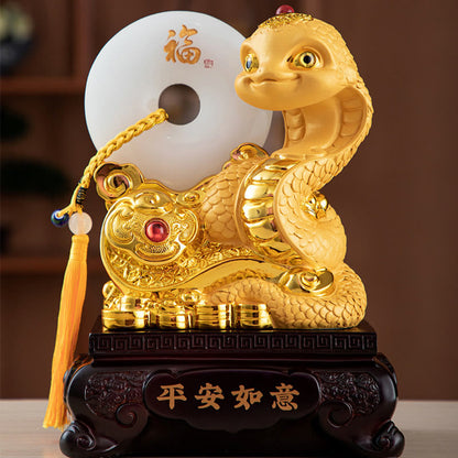 Mythstone Year of the Snake Fu Character Peace Buckle Peace and Happiness Resin Home Statue Decoration