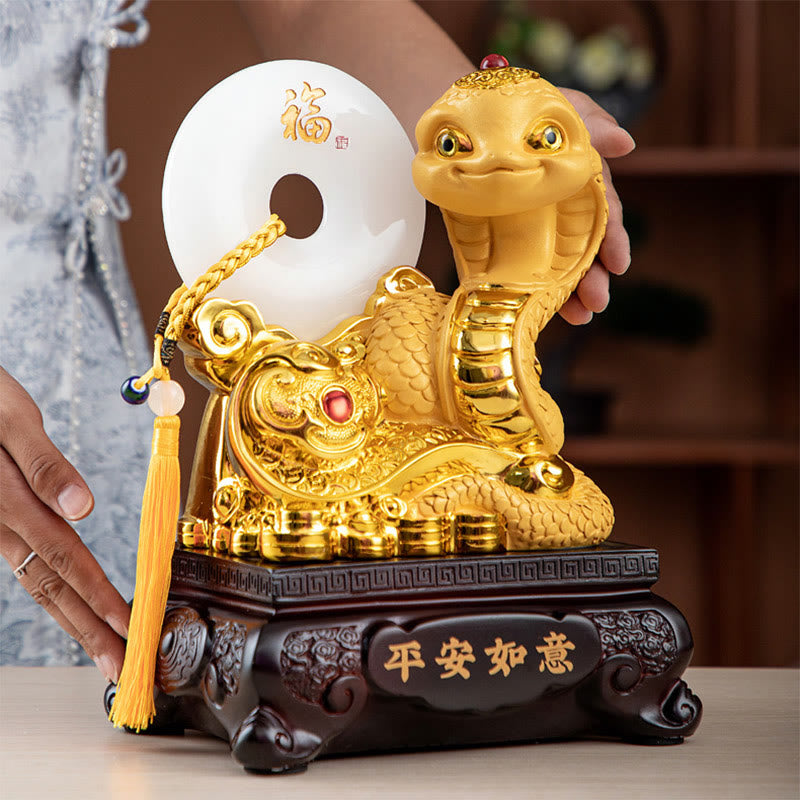 Mythstone Year of the Snake Fu Character Peace Buckle Peace and Happiness Resin Home Statue Decoration