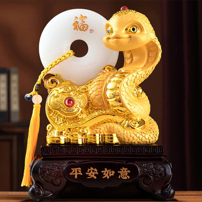 Mythstone Year of the Snake Fu Character Peace Buckle Peace and Happiness Resin Home Statue Decoration