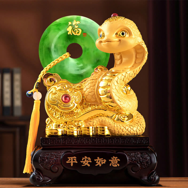 Mythstone Year of the Snake Fu Character Peace Buckle Peace and Happiness Resin Home Statue Decoration