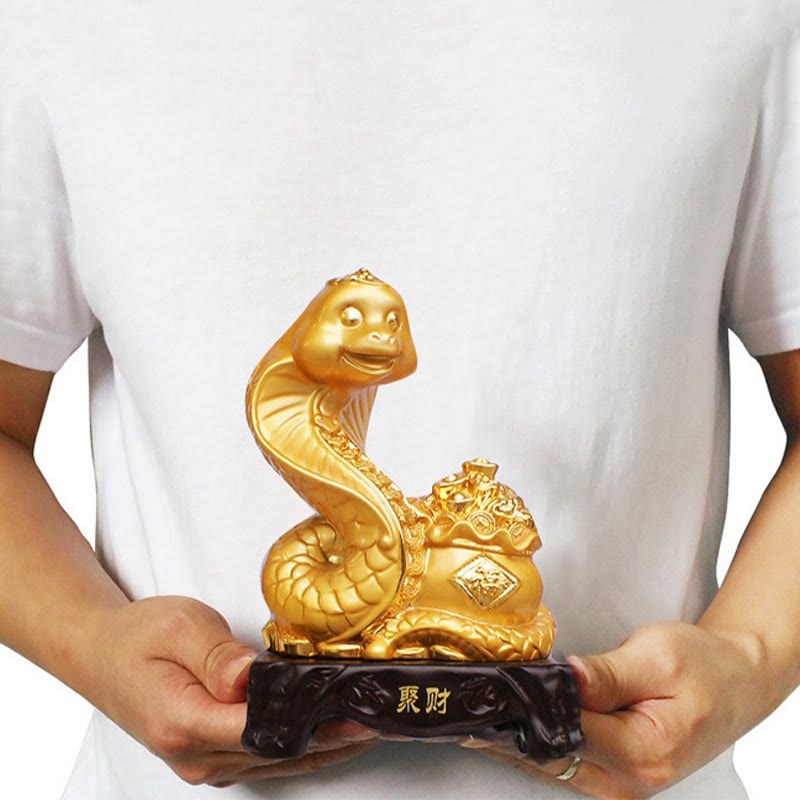 Mythstone Year Of The Snake Fu Character Treasure Bowl Ingots Gather Wealth Resin Home Statue Decoration