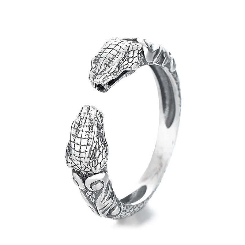 Mythstone 925 Sterling Silver Year Of The Snake Calm Adjustable Two-headed Snake Open Ring