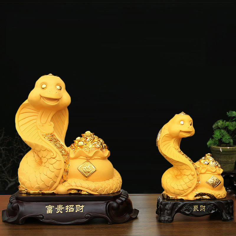 Mythstone Year Of The Snake Fu Character Treasure Bowl Ingots Gather Wealth Resin Home Statue Decoration