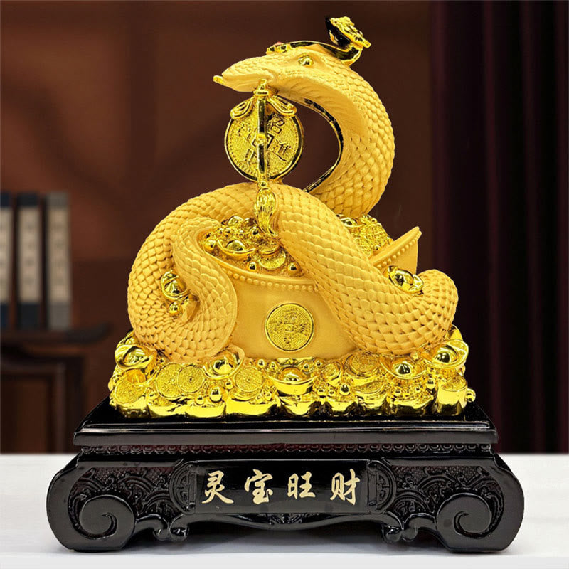 Mythstone Year Of The Snake Copper Coins Ingots Attract Fortune Resin Statue Home Decoration