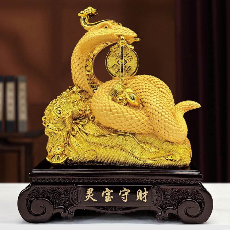 Mythstone Year Of The Snake Copper Coins Ingots Attract Fortune Resin Statue Home Decoration