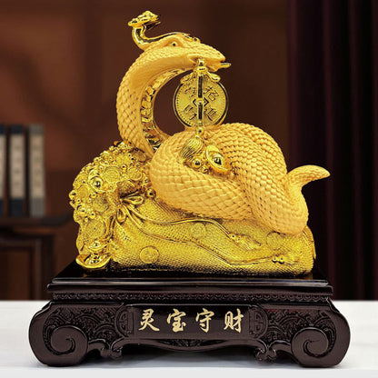 Mythstone Year Of The Snake Copper Coins Ingots Attract Fortune Resin Statue Home Decoration