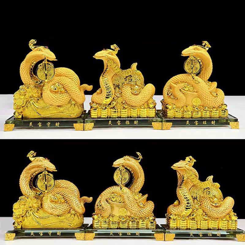 Mythstone Year Of The Snake Copper Coins Ingots Attract Fortune Resin Statue Home Decoration