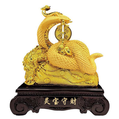 Mythstone Year Of The Snake Copper Coins Ingots Attract Fortune Resin Statue Home Decoration