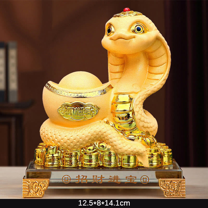 Mythstone Year Of The Snake Gold Ingots Treasure Bowl Attract Wealth Resin Statue Home Decoration