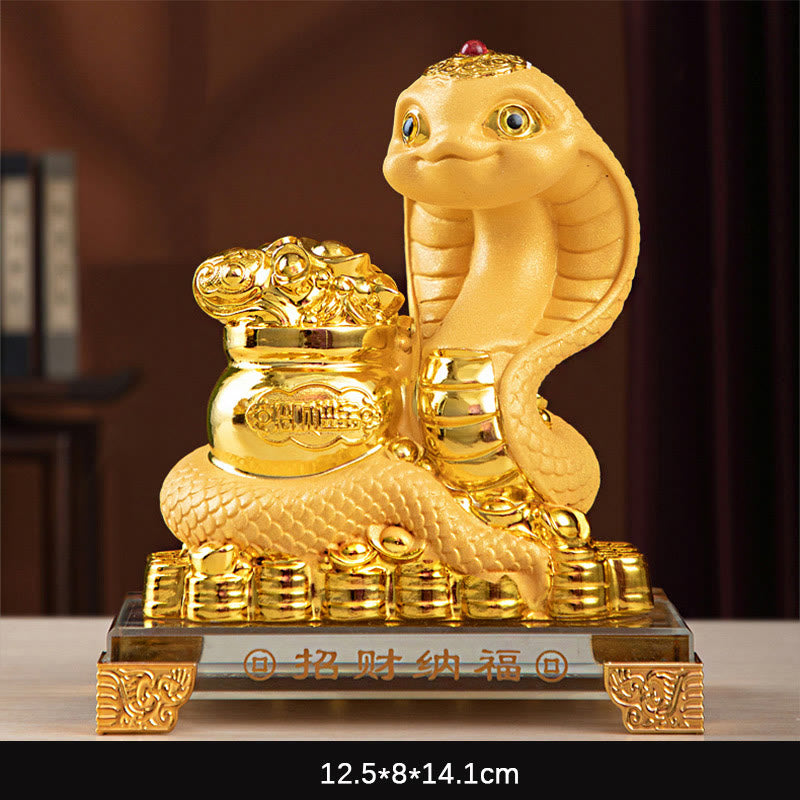 Mythstone Year Of The Snake Gold Ingots Treasure Bowl Attract Wealth Resin Statue Home Decoration