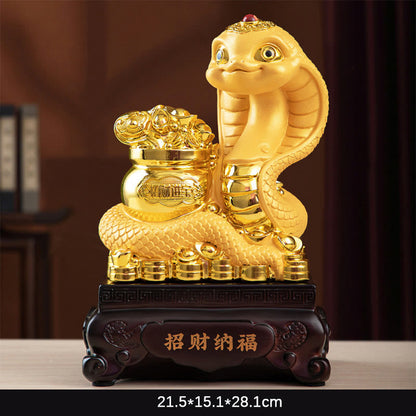 Mythstone Year Of The Snake Gold Ingots Treasure Bowl Attract Wealth Resin Statue Home Decoration