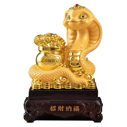 Mythstone Year Of The Snake Gold Ingots Treasure Bowl Attract Wealth Resin Statue Home Decoration