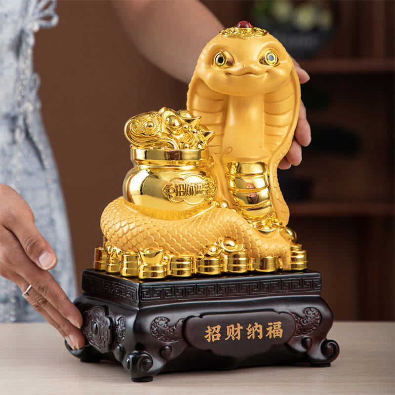 Mythstone Year Of The Snake Gold Ingots Treasure Bowl Attract Wealth Resin Statue Home Decoration