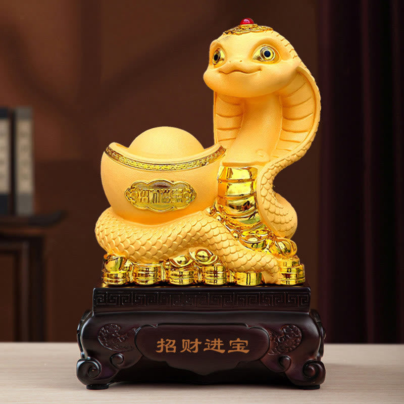 Mythstone Year Of The Snake Gold Ingots Treasure Bowl Attract Wealth Resin Statue Home Decoration