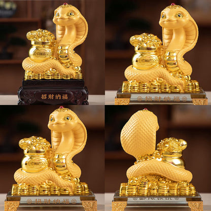 Mythstone Year Of The Snake Gold Ingots Treasure Bowl Attract Wealth Resin Statue Home Decoration