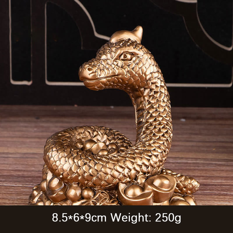 Mythstone Year Of The Snake Gold Ingots Copper Coins Wealth Resin Statue Home Decoration