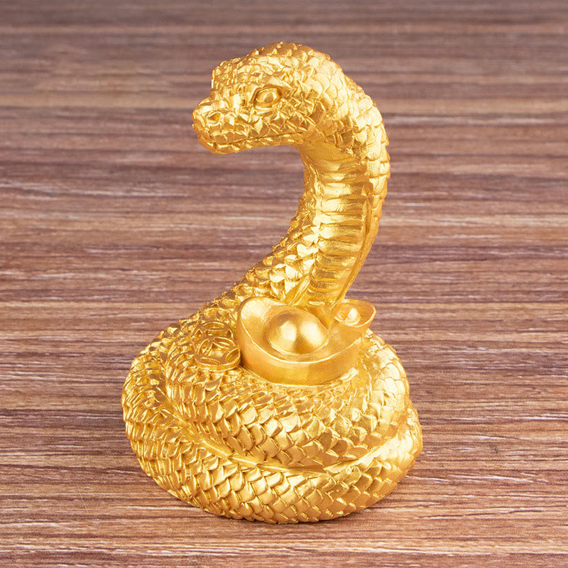 Mythstone Year Of The Snake Gold Ingots Copper Coins Wealth Resin Statue Home Decoration