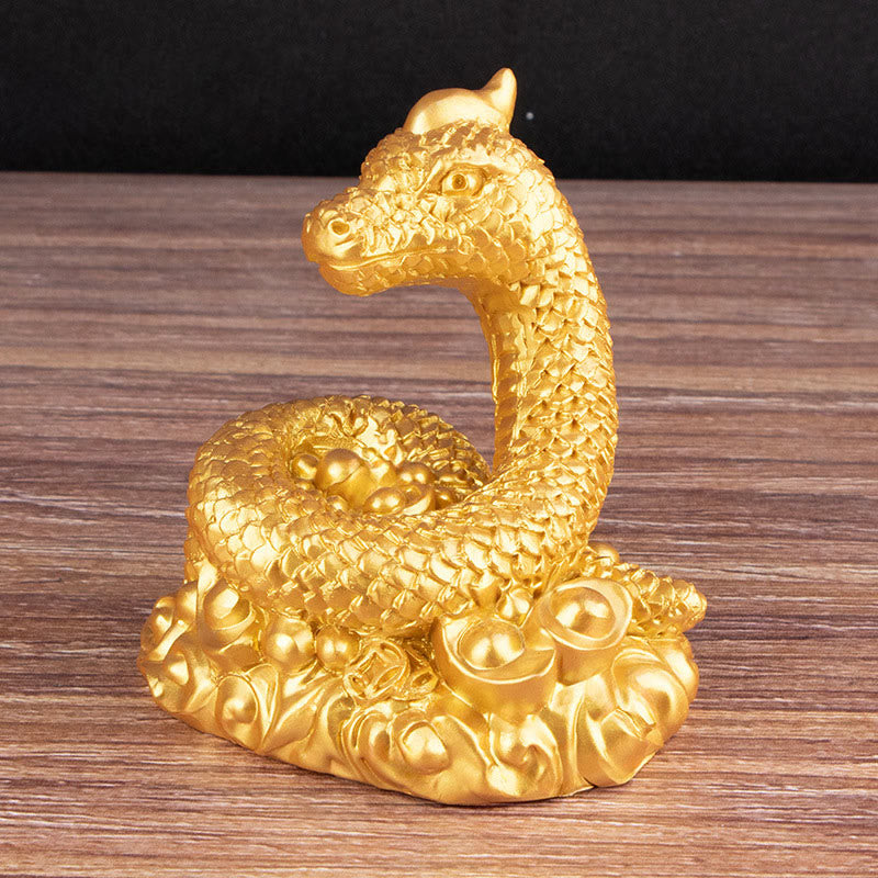 Mythstone Year Of The Snake Gold Ingots Copper Coins Wealth Resin Statue Home Decoration