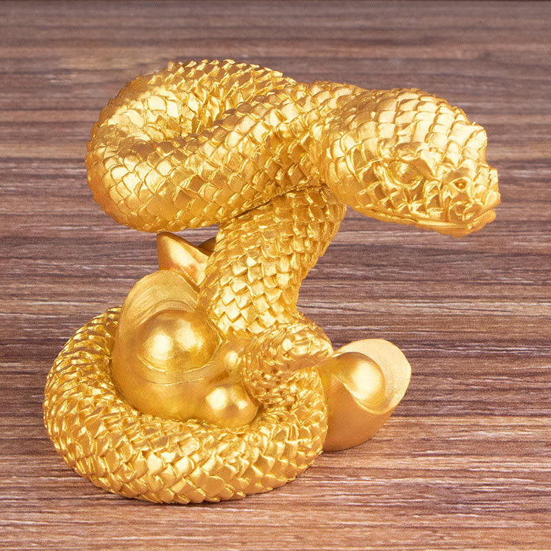 Mythstone Year Of The Snake Gold Ingots Copper Coins Wealth Resin Statue Home Decoration