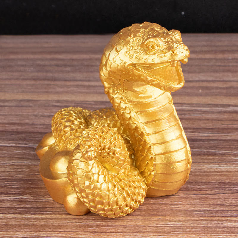 Mythstone Year Of The Snake Gold Ingots Copper Coins Wealth Resin Statue Home Decoration