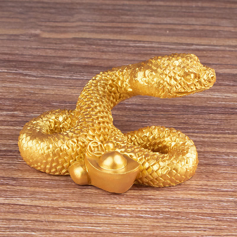 Mythstone Year Of The Snake Gold Ingots Copper Coins Wealth Resin Statue Home Decoration