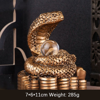 Mythstone Year Of The Snake Ingots Copper Coins Ball Wealth Resin Statue Home Decoration