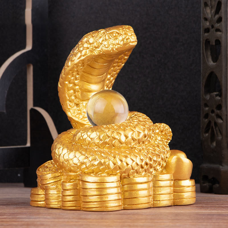 Mythstone Year Of The Snake Ingots Copper Coins Ball Wealth Resin Statue Home Decoration