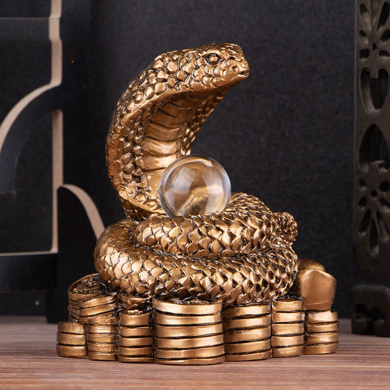 Mythstone Year Of The Snake Ingots Copper Coins Ball Wealth Resin Statue Home Decoration