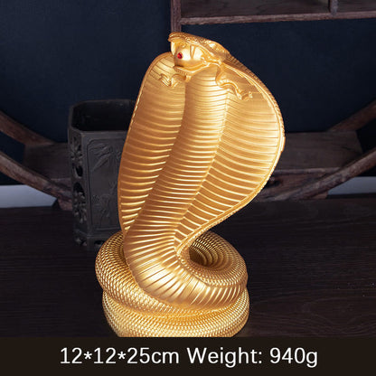 Mythstone Year Of The Snake Golden Bronze Cobra Resin Statue Home Decoration