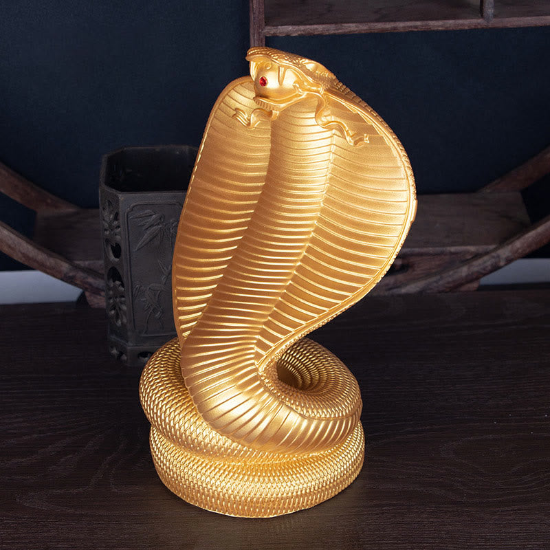 Mythstone Year Of The Snake Golden Bronze Cobra Resin Statue Home Decoration