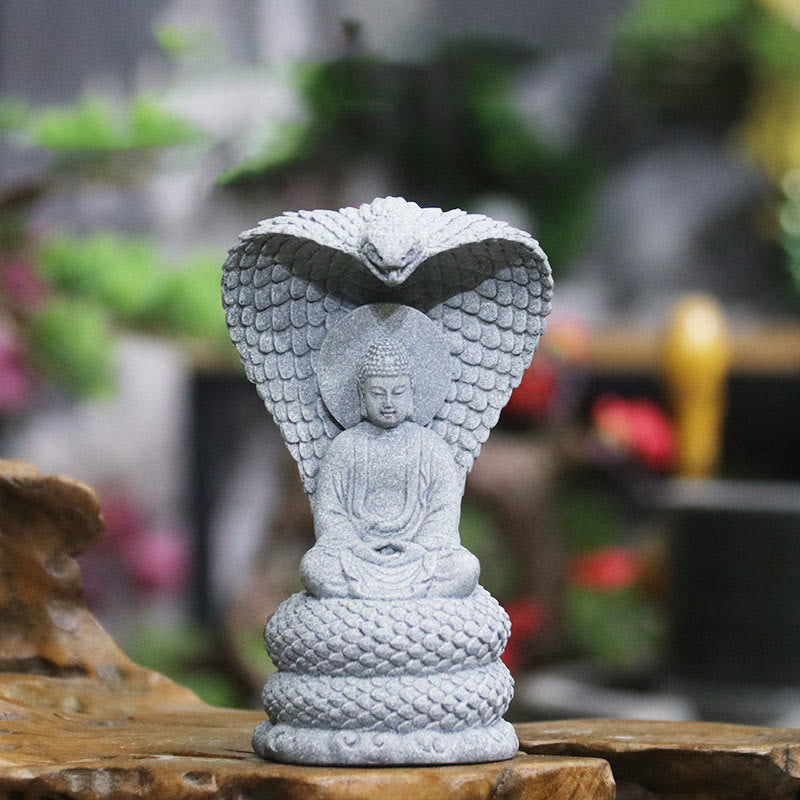 Mythstone Shakyamuni Snake Meditation Sandstone Zen Statue Compassion Home Desk Decoration