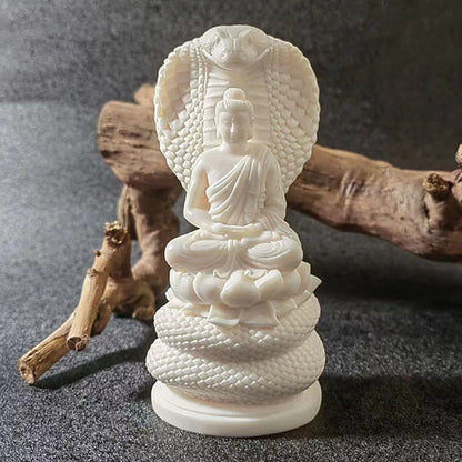 Estatua de meditación de marfil con forma de serpiente de loto y fruta de Tathagata Shakyamuni, piedra mítica, serenidad, decoración del hogar