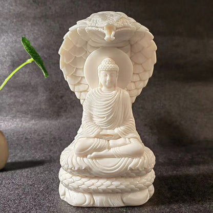 Estatua de meditación de marfil con forma de serpiente de loto y fruta de Tathagata Shakyamuni, piedra mítica, serenidad, decoración del hogar