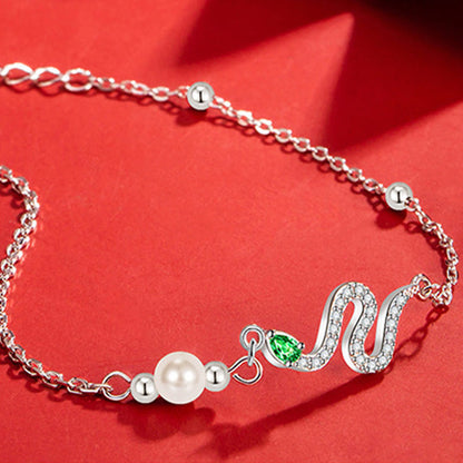 Mythstone 925 Sterling Silver Pearl Year Of The Snake Blessing Bracelet