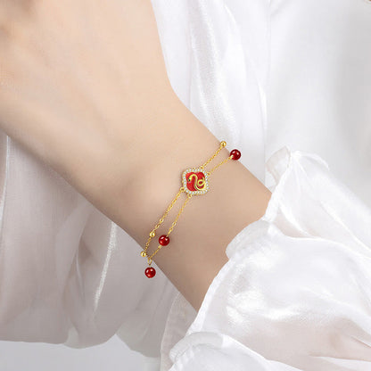 Mythstone 925 Sterling Silver Red Agate Year Of The Snake Luck Bracelet