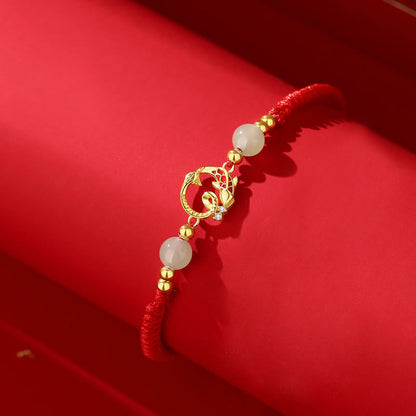 Mythstone 925 Sterling Silver Hetian Jade Cinnabar Koi Fish Year Of Snake Red String Protection Braided Bracelet