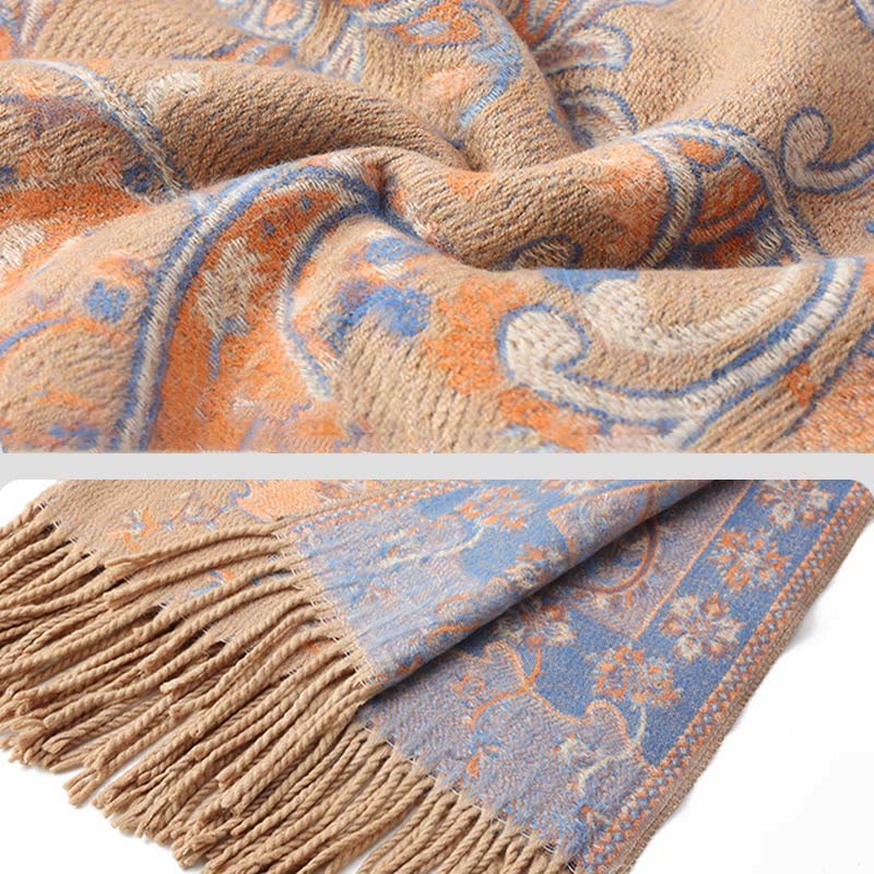 Mythstone Tibetan Cashew Flower Tassel Shawl Fall Winter Cozy Travel Scarf Wrap