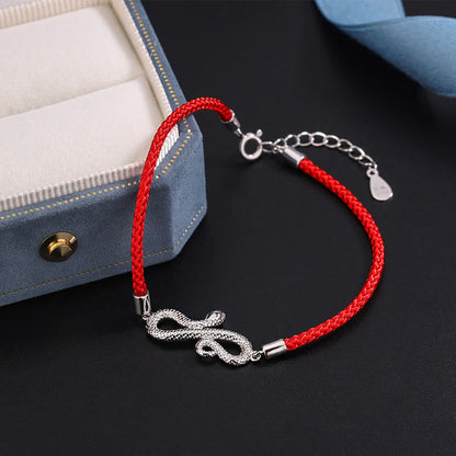 Mythstone 999 Sterling Silver Year Of Snake Red String Protection Braided Bracelet