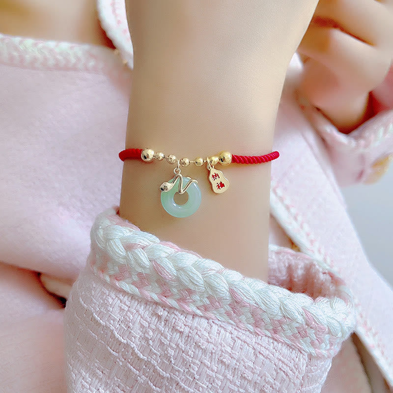 Mythstone Copper Plated Gold Jade Peace Buckle Fu Character Year Of The Snake Red String Luck Bracelet