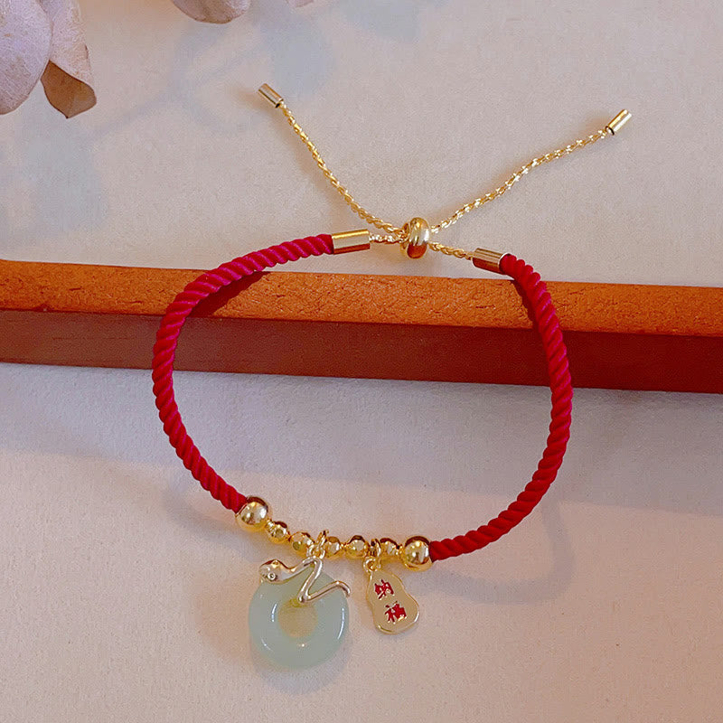 Mythstone Copper Plated Gold Jade Peace Buckle Fu Character Year Of The Snake Red String Luck Bracelet