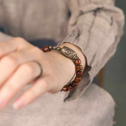 Mythstone Yak Bone Dzi Shape Copper Cone Pendant Strength Bracelet