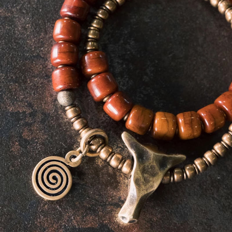 Mythstone Yak Bone Copper Yak Head Cone Pendant Double Wrap Strength Bracelet