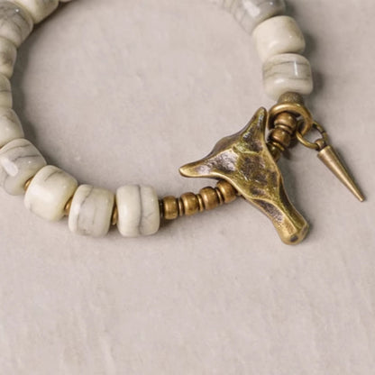 Mythstone White Yak Bone Copper Yak Head Cone Pendant Balance Bracelet