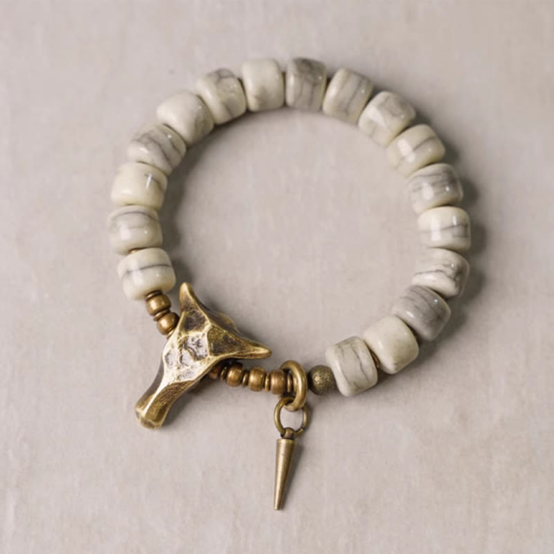 Mythstone White Yak Bone Copper Yak Head Cone Pendant Balance Bracelet