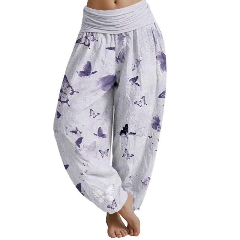 Mythstone Casual Butterfly Ink Painting Women's Elastic Waist Harem Pants