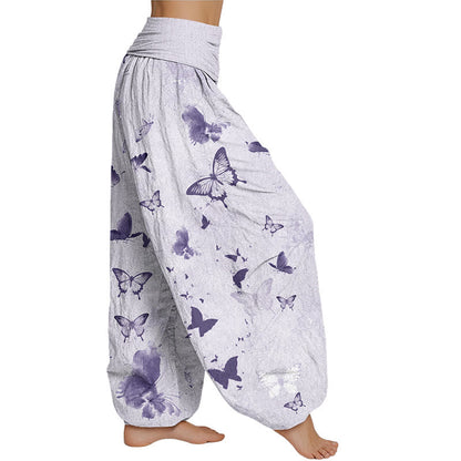 Mythstone Casual Butterfly Ink Painting Women's Elastic Waist Harem Pants