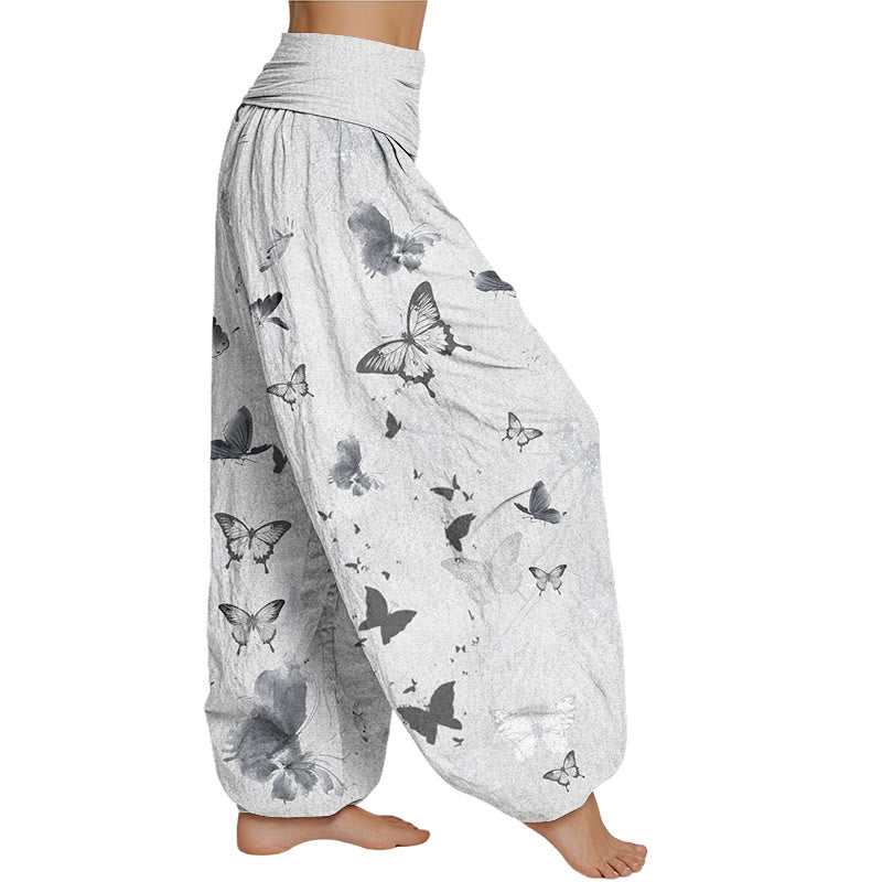 Mythstone Casual Butterfly Ink Painting Women's Elastic Waist Harem Pants