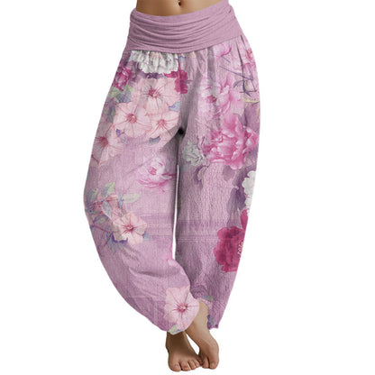 Mythstone Casual Peony Flower Women's Elastic Waist Harem Pants